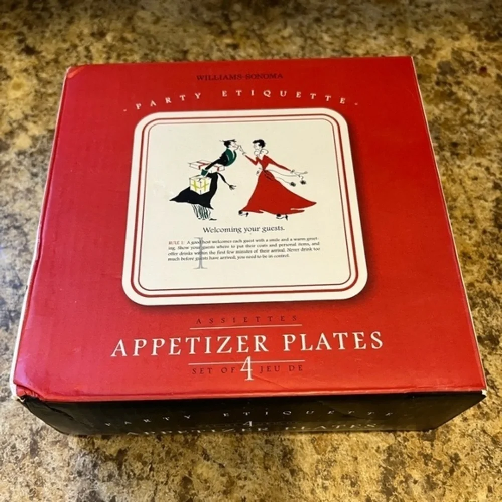Williams Sonoma Party Etiquette Appetizer Plates Set of 4 NIB